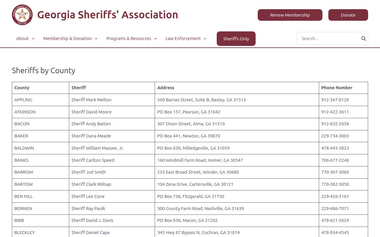 Taliaferro County criminal court and sheriff directory