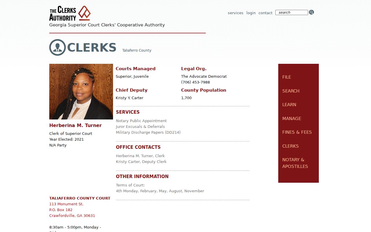 Taliaferro County criminal court case clerk profile