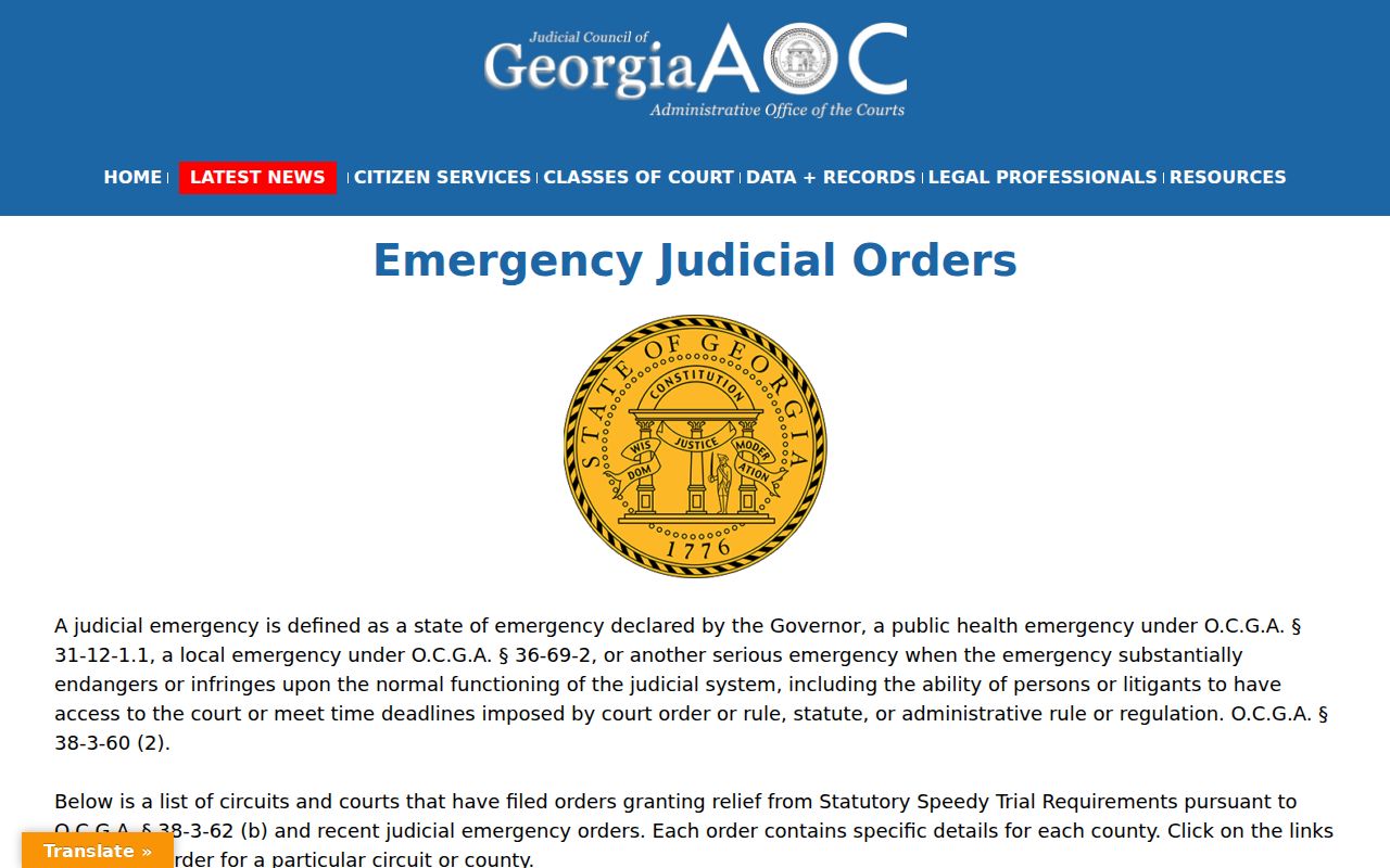 Taliaferro County criminal court emergency order page