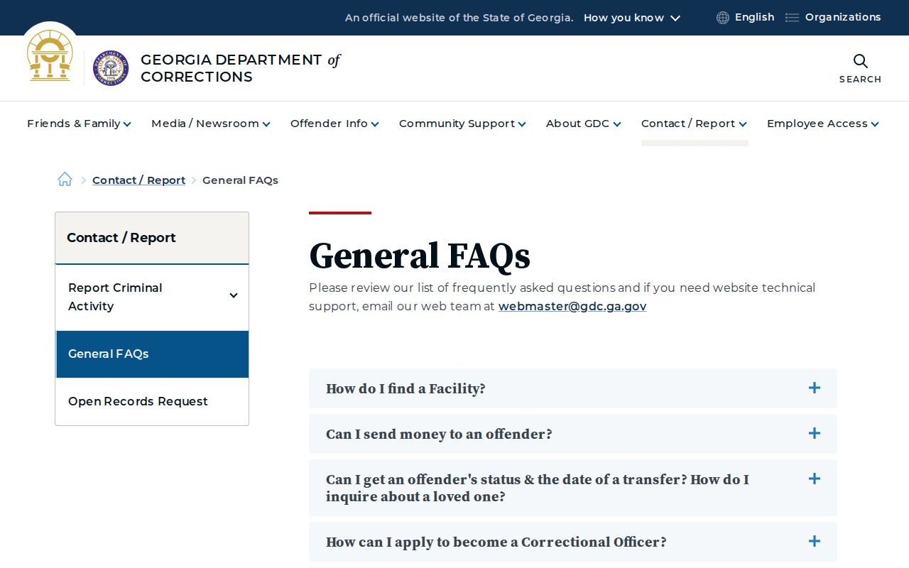 Georgia Department of Corrections search FAQ