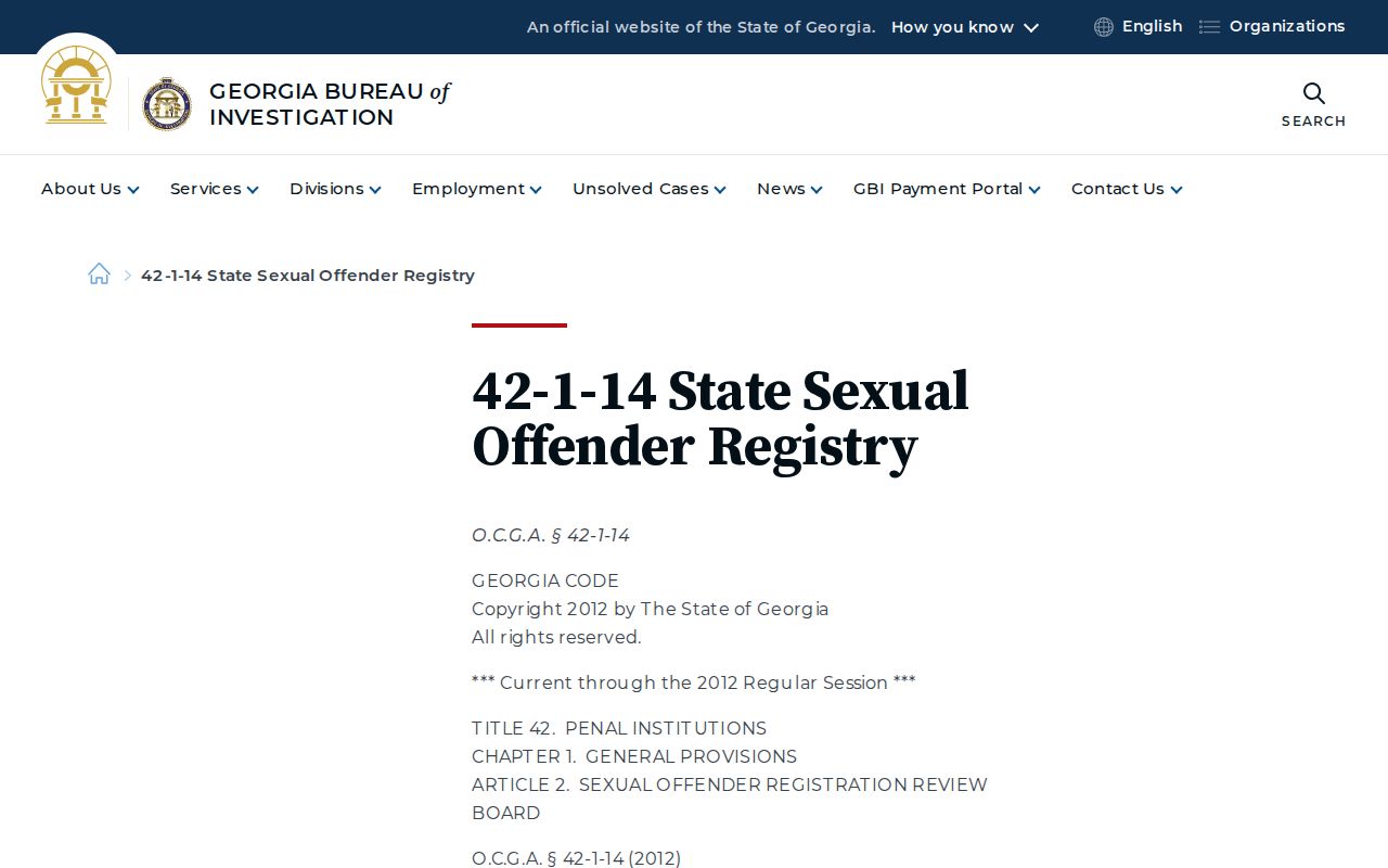 Official Georgia registry risk classification information