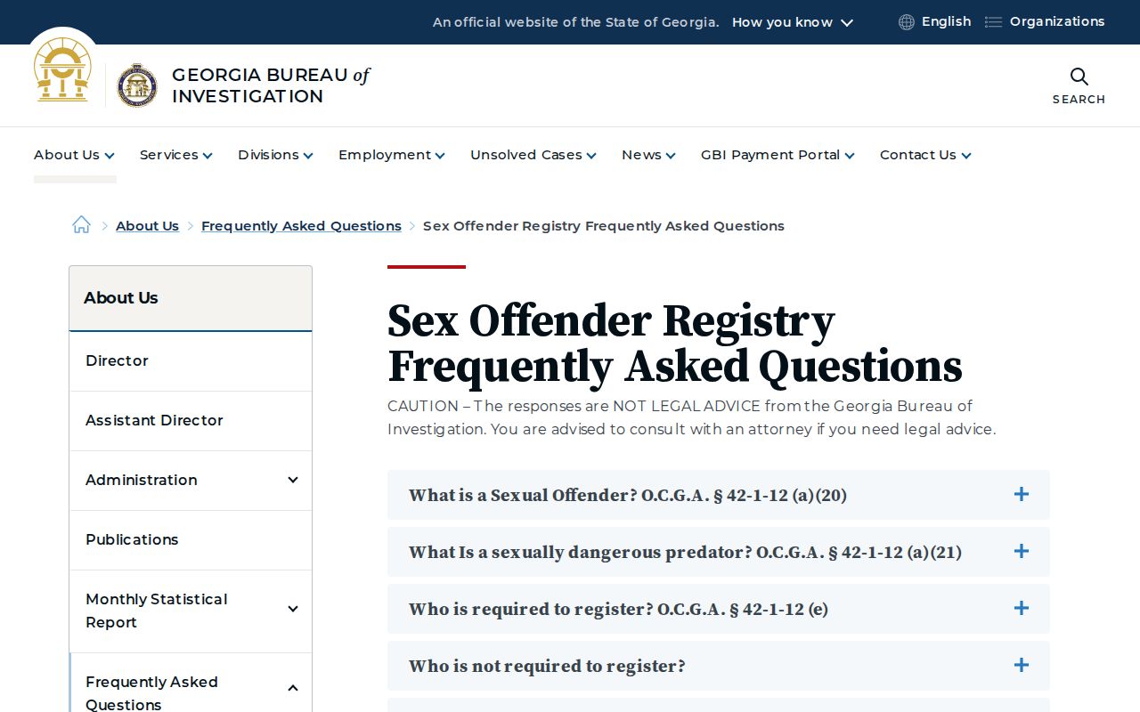 GBI sex offender registry update and definitions page