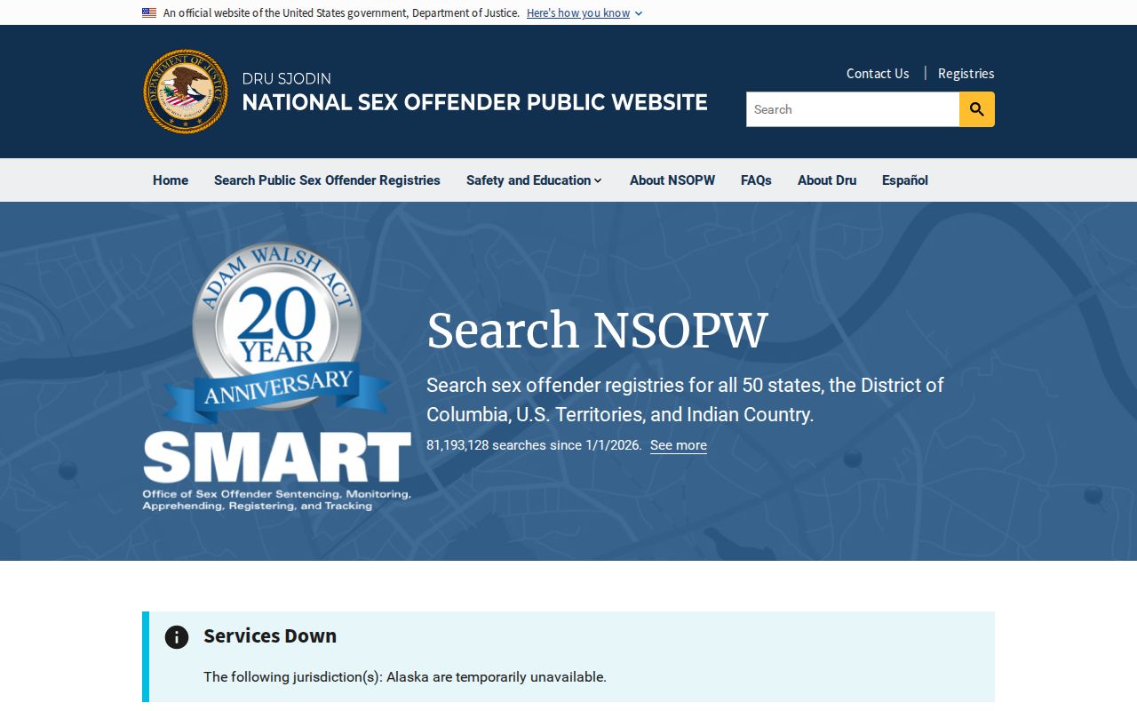 Department of Justice national sex offender search