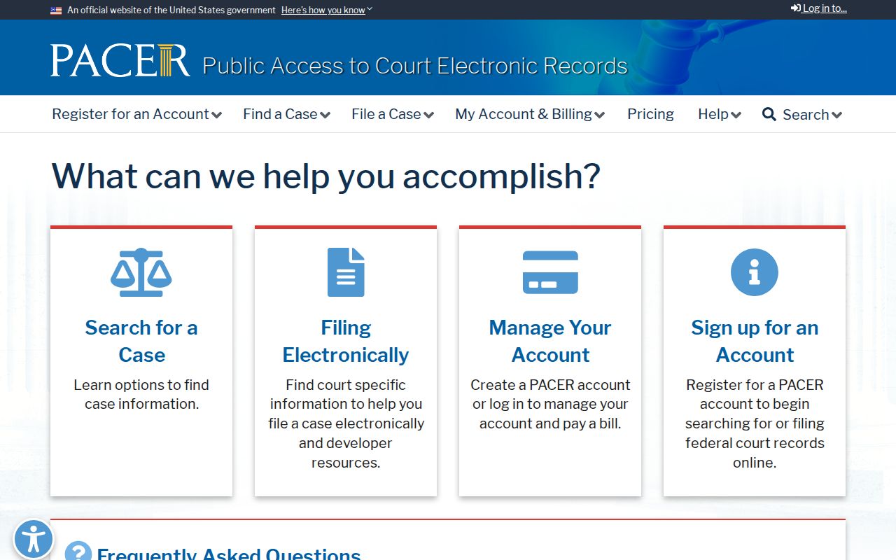 Official PACER federal court records service